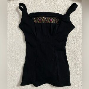 Black Sleeveless Bodysuit with Embroidered Detail Sleek Slimming Club